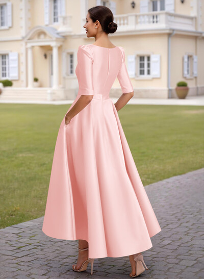 A-Line V-Neck 1/2 Sleeves Ankle-Length Satin Mother Of The Bride Dresses