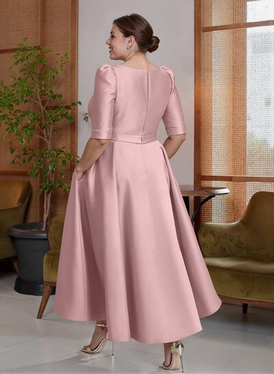A-Line V-Neck 1/2 Sleeves Ankle-Length Satin Mother Of The Bride Dresses