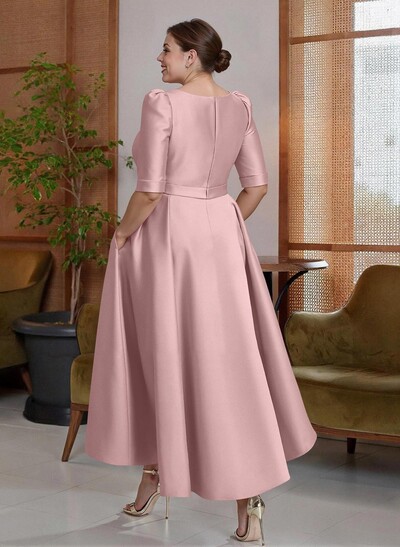 A-Line V-Neck 1/2 Sleeves Ankle-Length Satin Mother Of The Bride Dresses