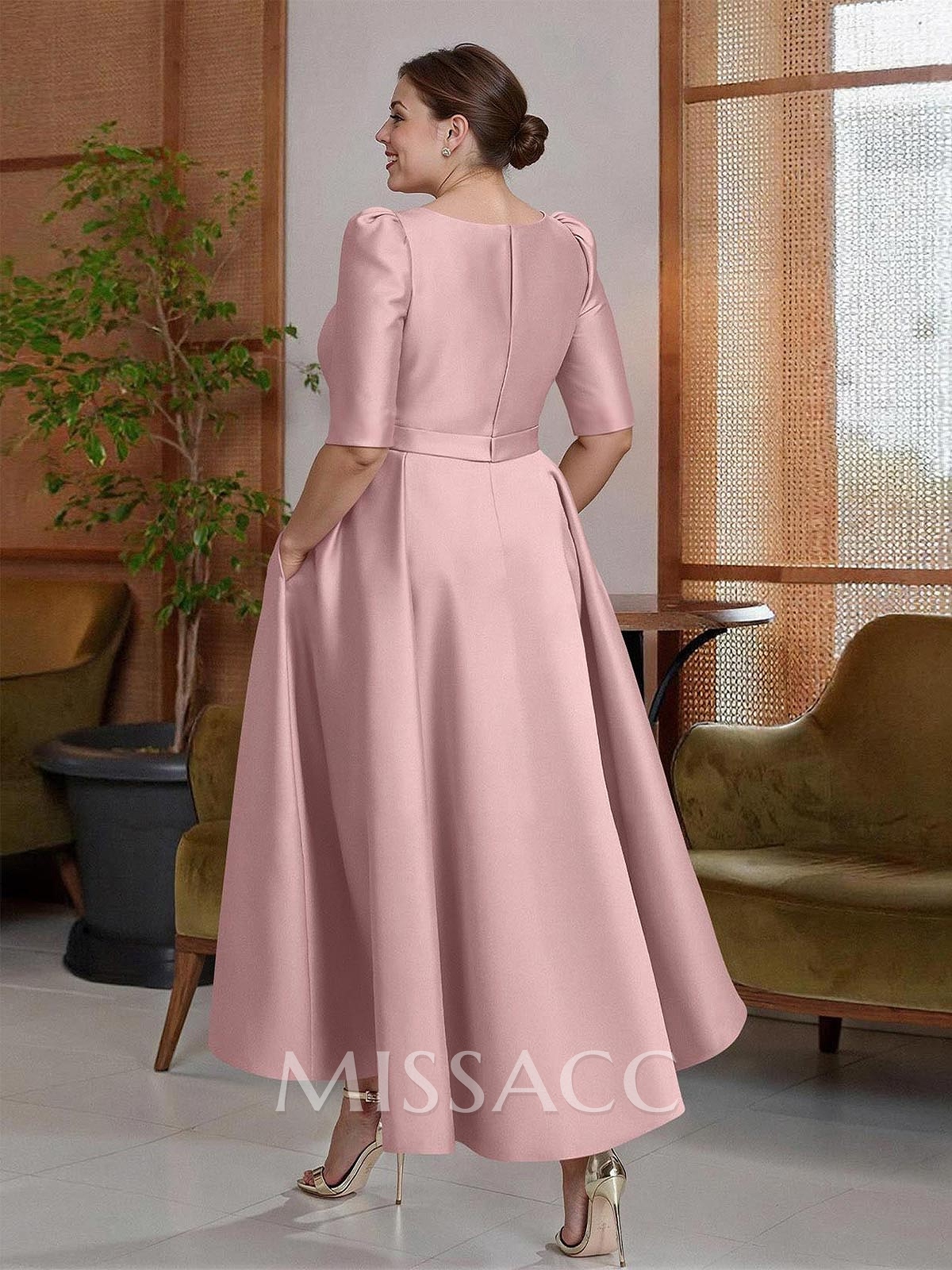 A-Line V-Neck 1/2 Sleeves Ankle-Length Satin Mother Of The Bride Dresses A-Line V-Neck 1/2 Sleeves Ankle-Length Satin Mother Of The Bride Dresses