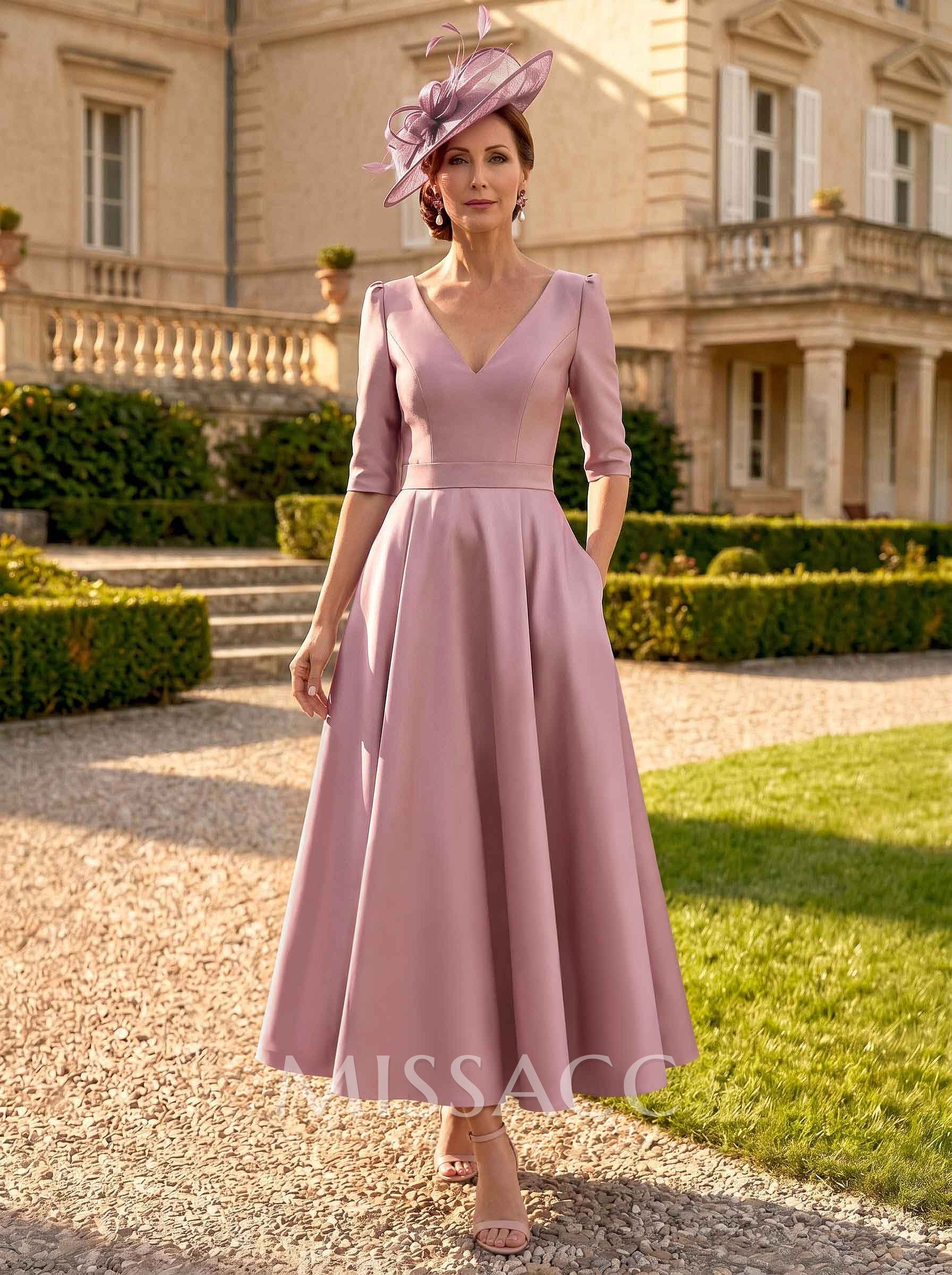 A-Line V-Neck 1/2 Sleeves Ankle-Length Satin Mother Of The Bride Dresses A-Line V-Neck 1/2 Sleeves Ankle-Length Satin Mother Of The Bride Dresses