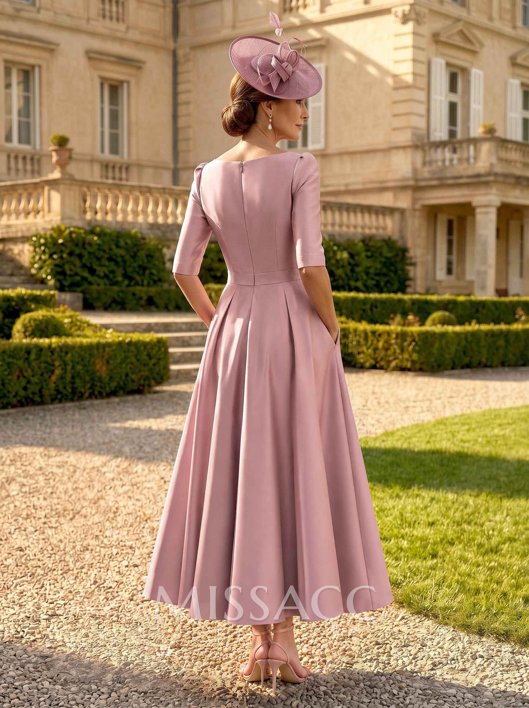 A-Line V-Neck 1/2 Sleeves Ankle-Length Satin Mother Of The Bride Dresses A-Line V-Neck 1/2 Sleeves Ankle-Length Satin Mother Of The Bride Dresses