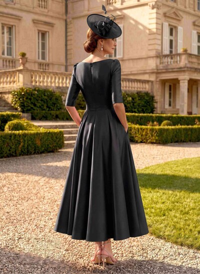 A-Line V-Neck 1/2 Sleeves Ankle-Length Satin Mother Of The Bride Dresses