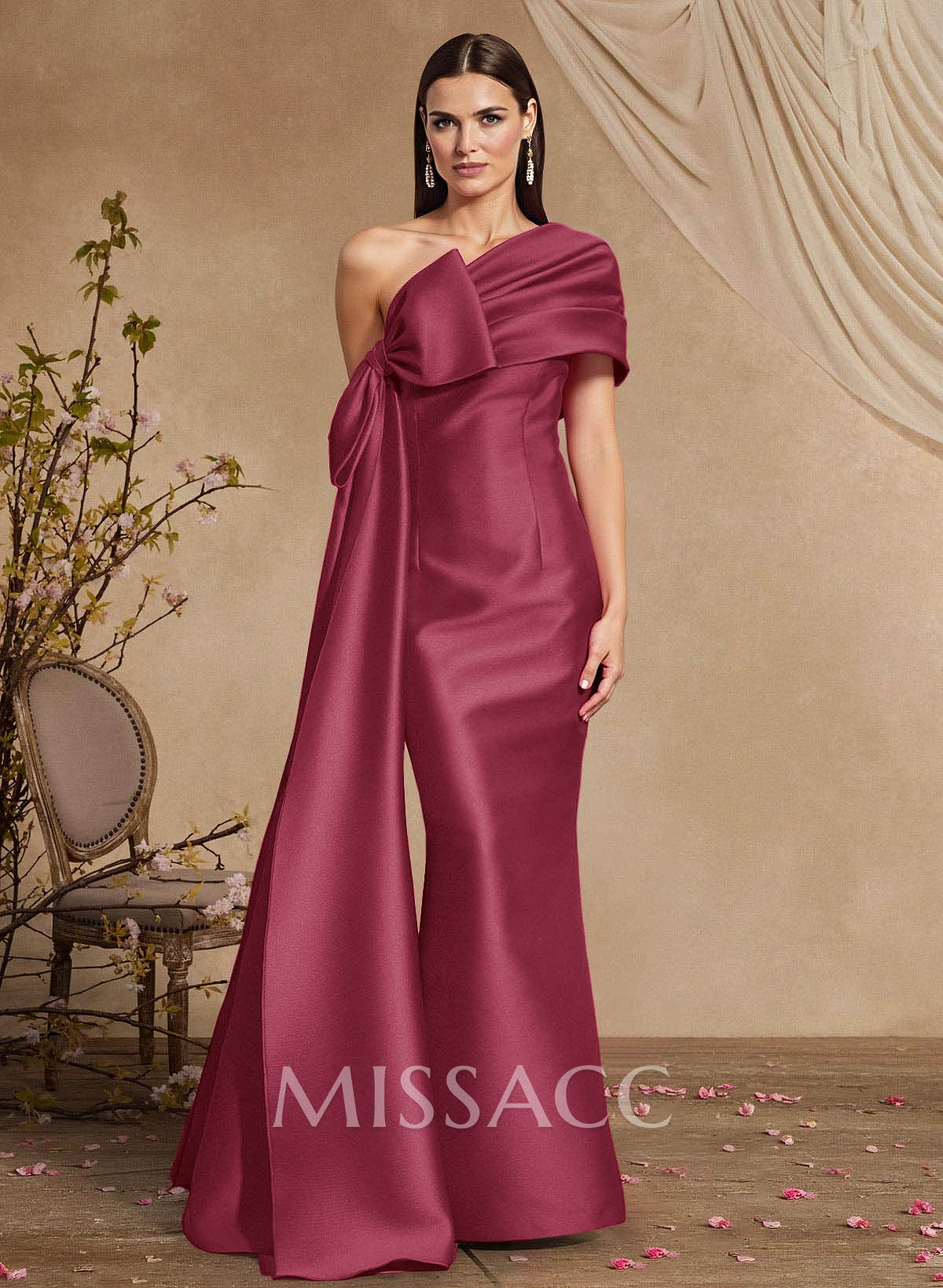 Trumpet/Mermaid One-Shoulder Floor-Length Satin Mother Of The Bride Dresses With Bow(s)
