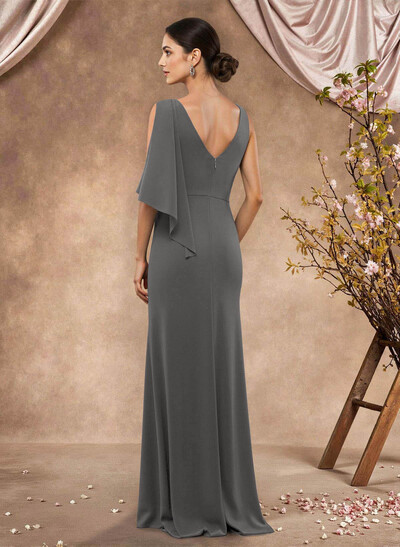 Trumpet/Mermaid Scoop Neck Sleeveless Sweep Train Stretch Chiffon Mother Of The Bride Dresses With Beading/Sequins/High Split