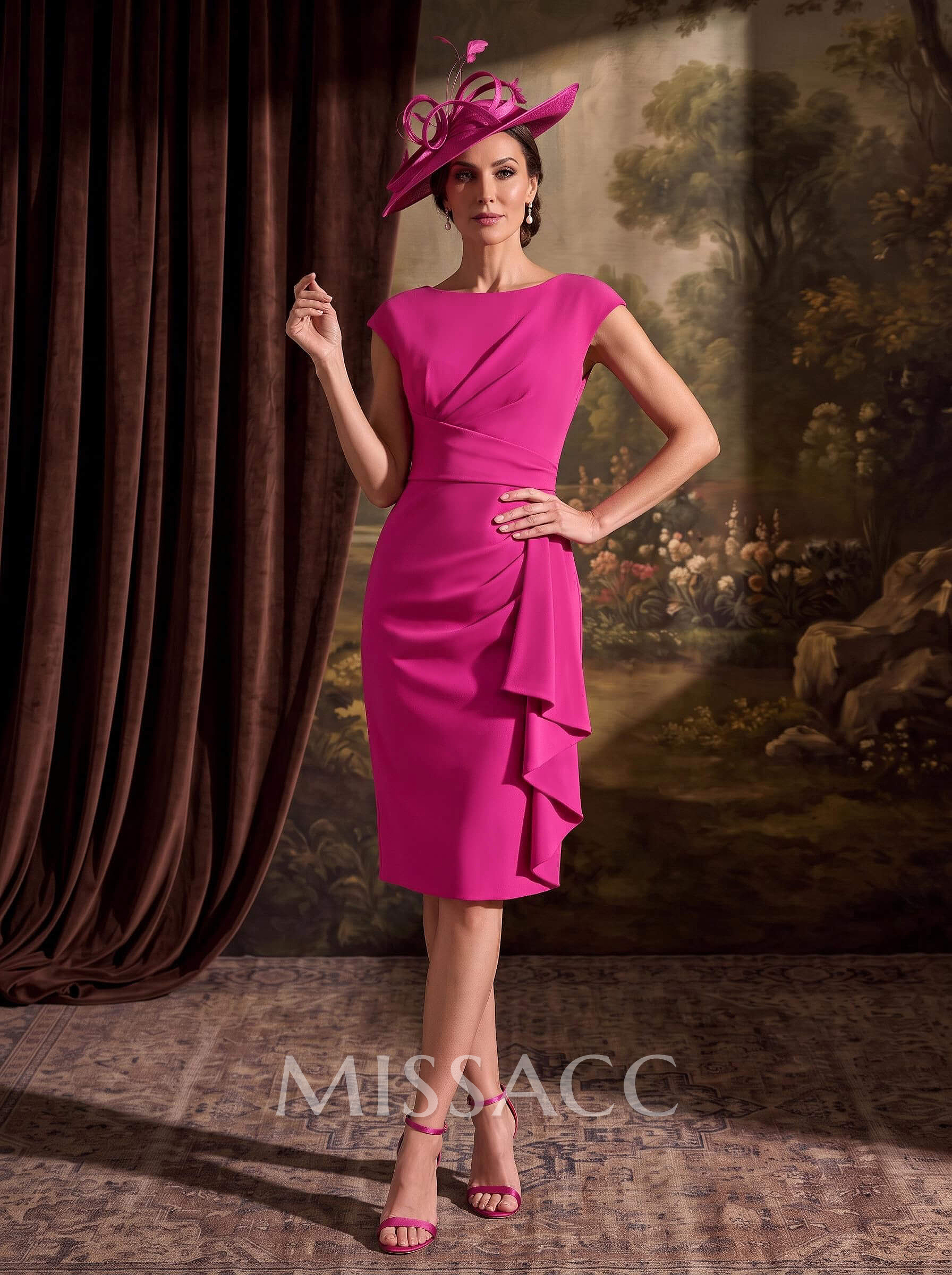 Sheath/Column Scoop Neck Cape Sleeves Knee-Length Elastic Satin Mother Of The Bride Dresses Sheath/Column Scoop Neck Cape Sleeves Knee-Length Elastic Satin Mother Of The Bride Dresses
