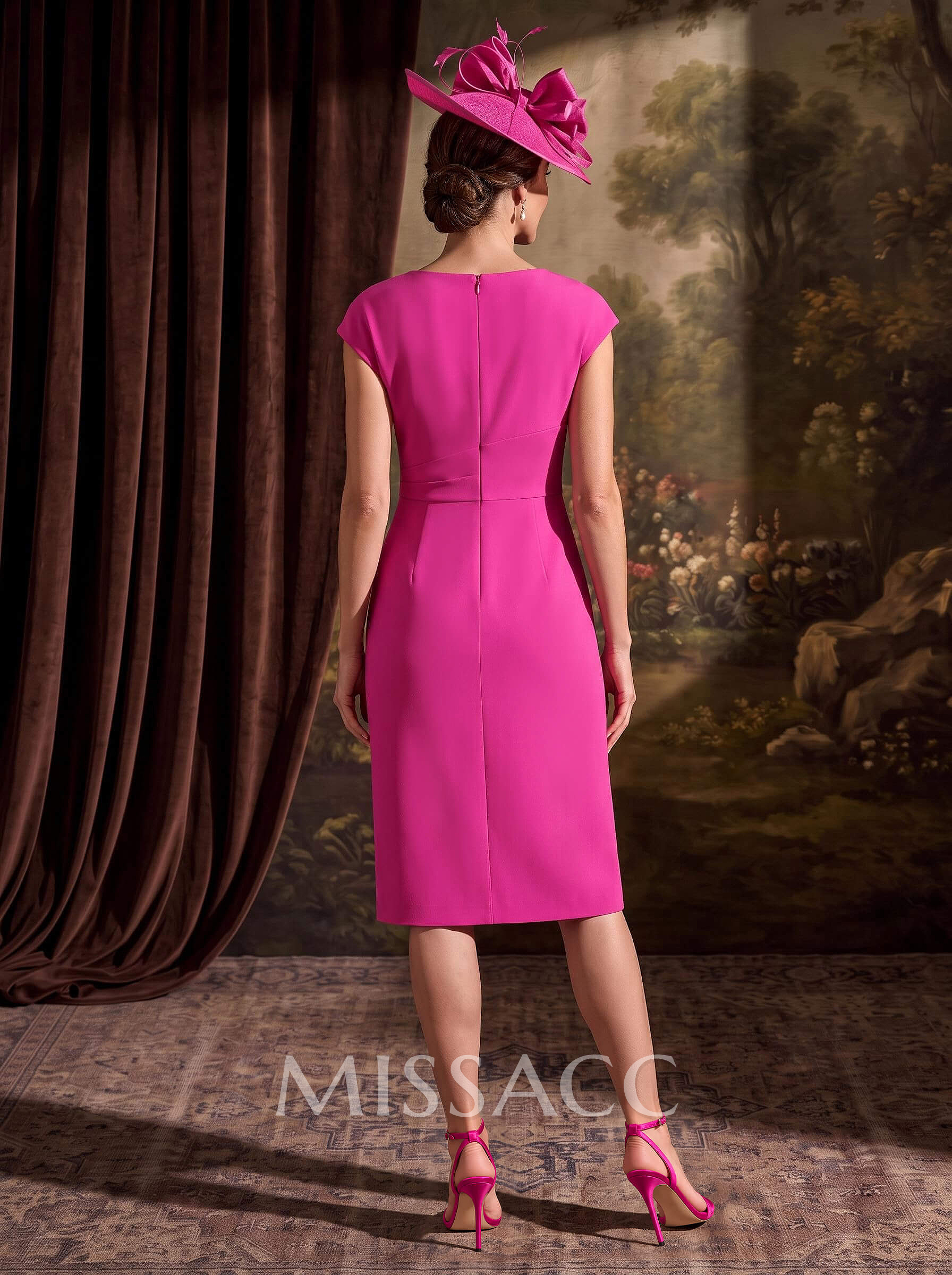 Sheath/Column Scoop Neck Cape Sleeves Knee-Length Elastic Satin Mother Of The Bride Dresses Sheath/Column Scoop Neck Cape Sleeves Knee-Length Elastic Satin Mother Of The Bride Dresses