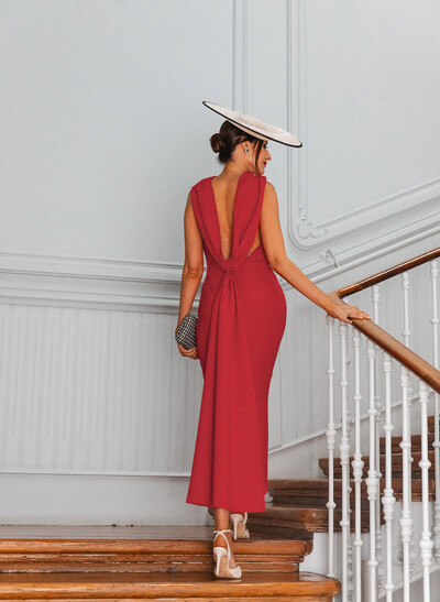 A-Line Cowl Neck Ankle-Length Stretch Chiffon Mother Of The Bride Dresses With Back Hole