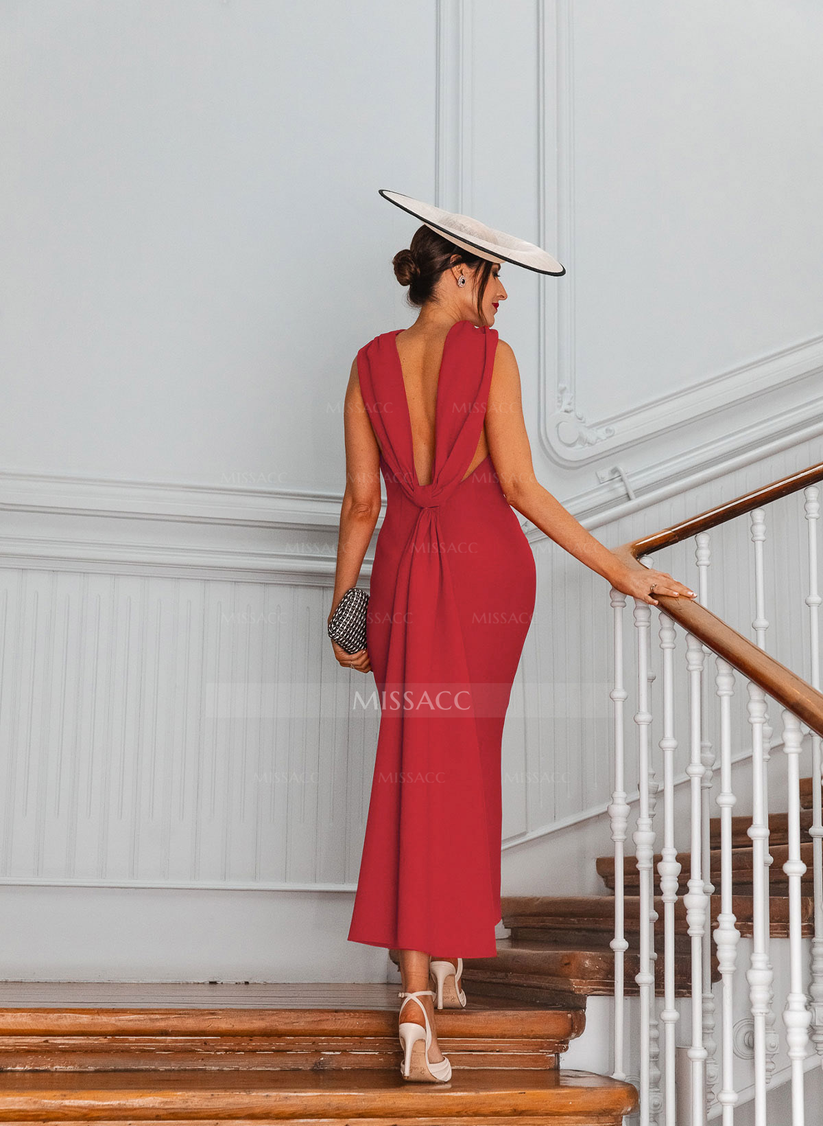 A-Line Cowl Neck Ankle-Length Stretch Chiffon Mother Of The Bride Dresses With Back Hole