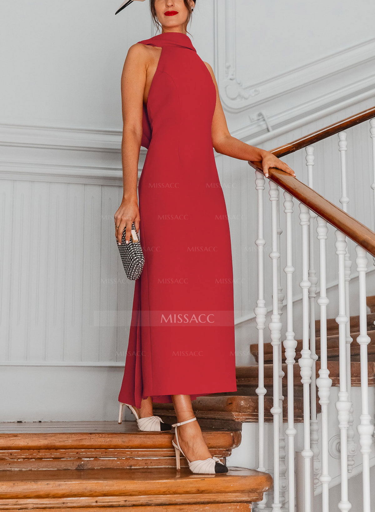 A-Line Cowl Neck Ankle-Length Stretch Chiffon Mother Of The Bride Dresses With Back Hole