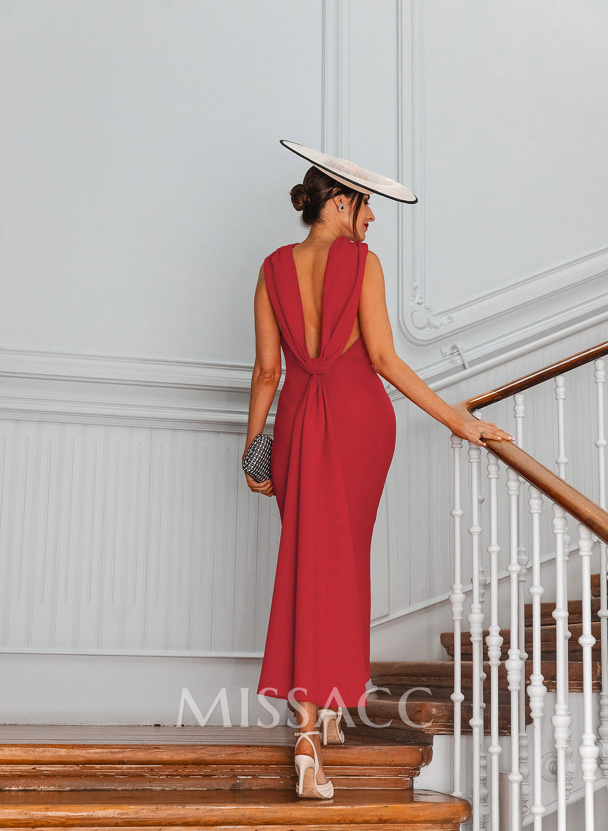 Sheath Column Cowl Neck Sleeveless Ankle-Length Elastic Satin Mother Of The Bride Dresses With Back Hole