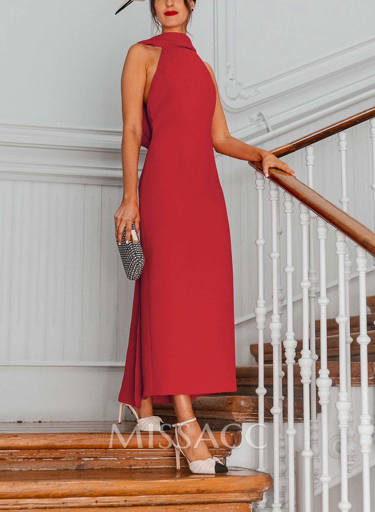 Sheath Column Cowl Neck Sleeveless Ankle-Length Elastic Satin Mother Of The Bride Dresses With Back Hole