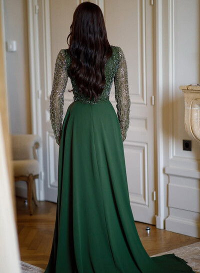 Sheath/Column Scoop Neck Long Sleeves Sweep Train Satin/Lace Mother Of The Bride Dresses With Overskirt Dress