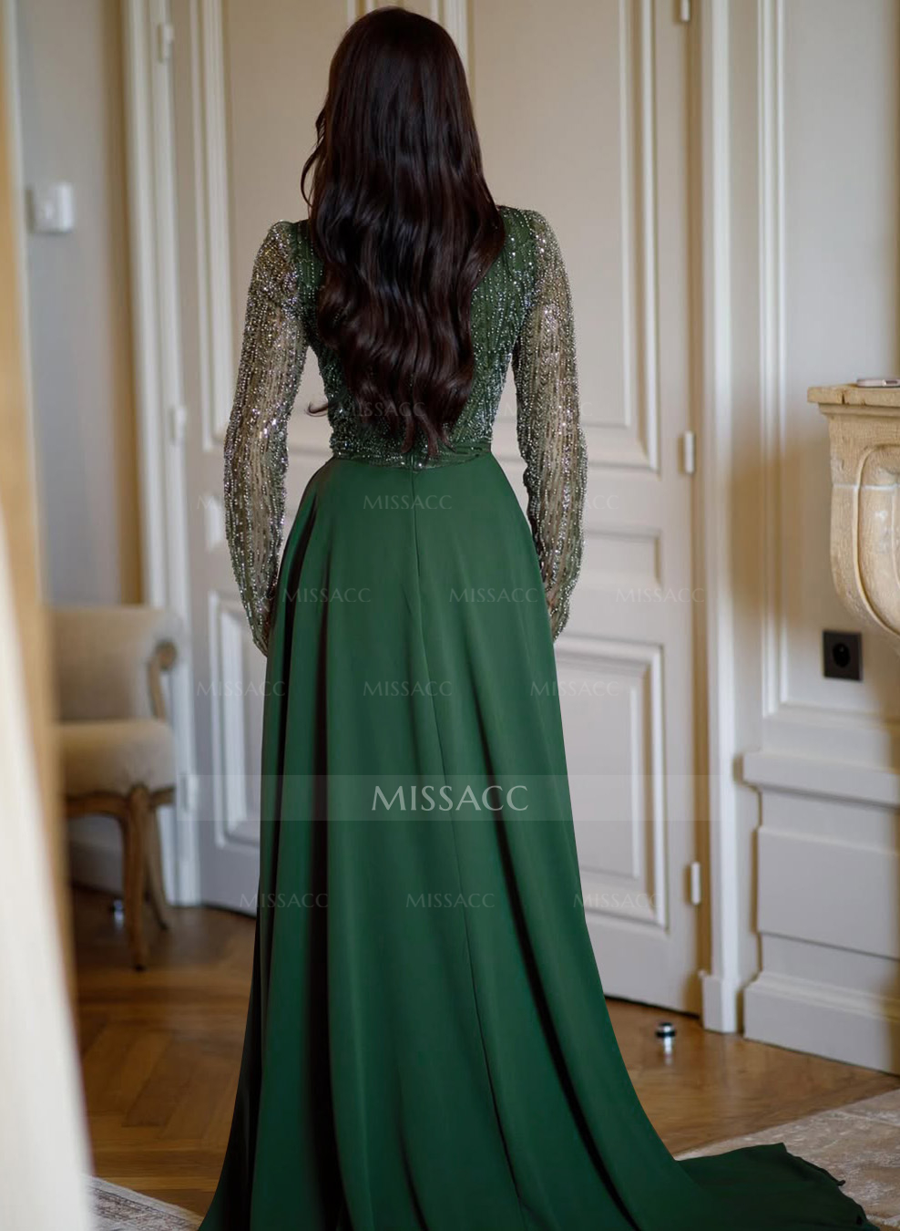 Sheath/Column Scoop Neck Long Sleeves Sweep Train Satin/Lace Mother Of The Bride Dresses With Overskirt Dress