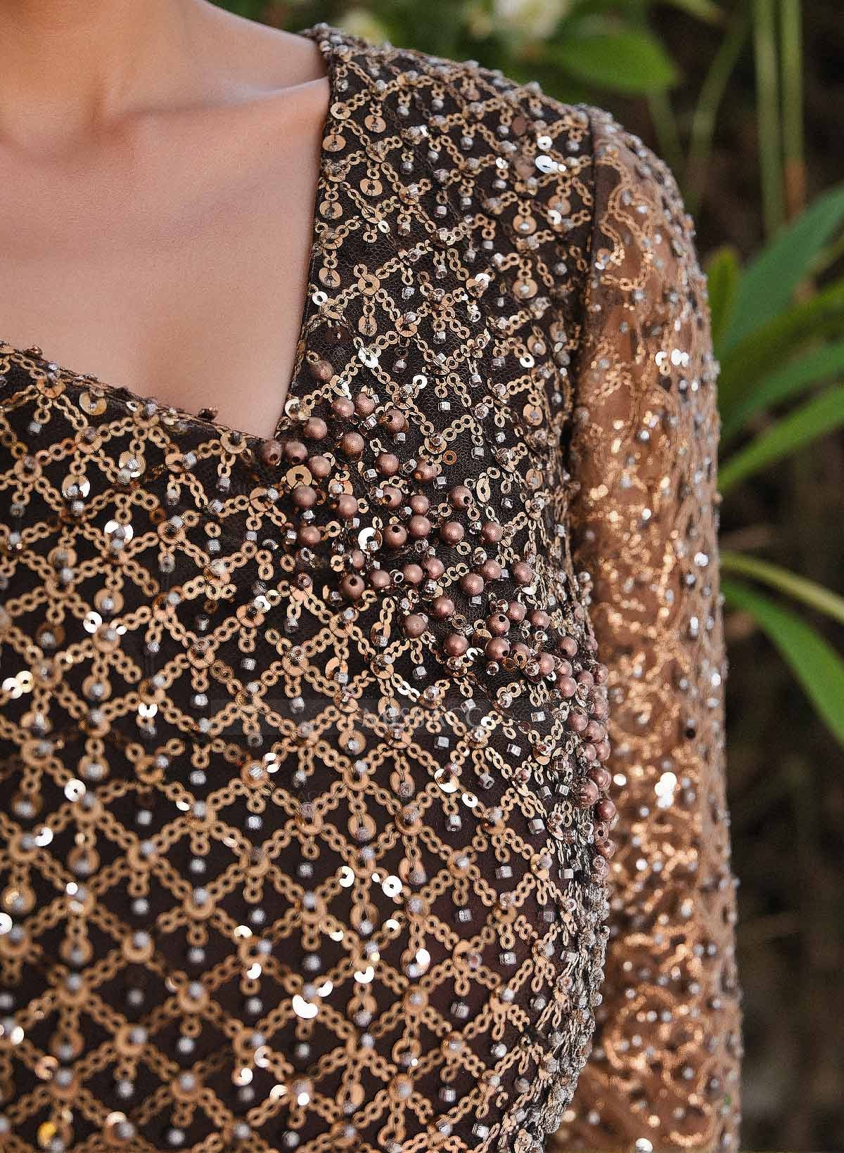Long Sleeves Sequined Mother Of The Bride Dresses With Sweeping Side Drape