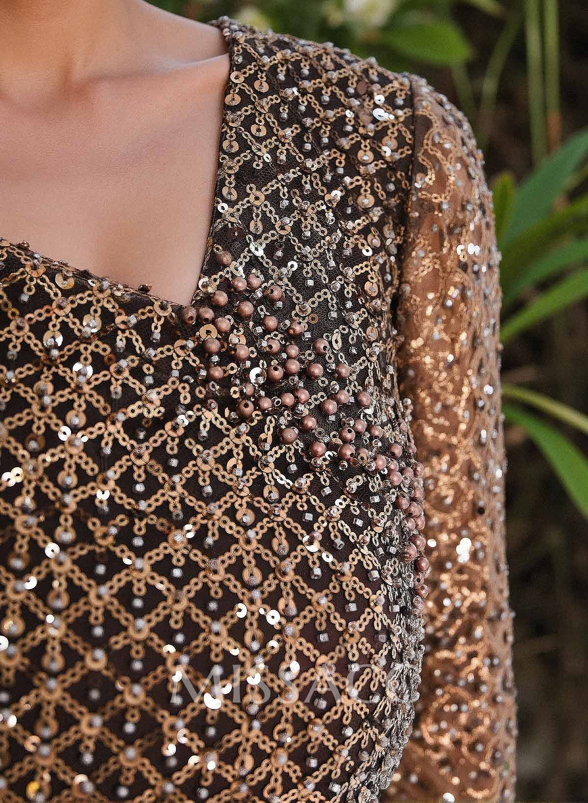 Long Sleeves Sequined Mother Of The Bride Dresses With Sweeping Side Drape