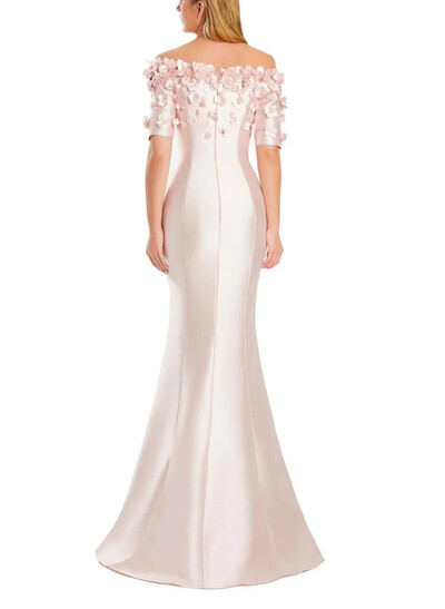 Trumpet/Mermaid Off-The-Shoulder 1/2 Sleeves Floor-Length Satin Mother Of The Bride Dresses With Flower(s)