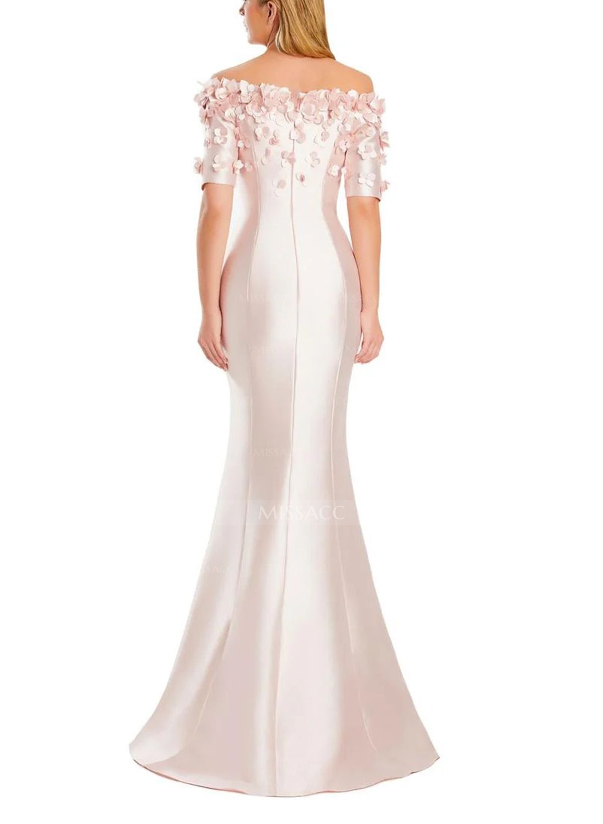 Trumpet/Mermaid Off-The-Shoulder 1/2 Sleeves Floor-Length Satin Mother Of The Bride Dresses With Flower(s)