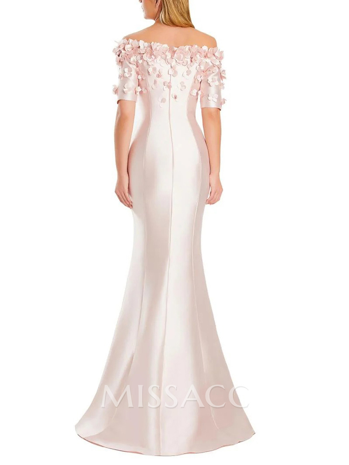 Trumpet/Mermaid Off-The-Shoulder 1/2 Sleeves Floor-Length Satin Mother Of The Bride Dresses With Flower(s) Trumpet/Mermaid Off-The-Shoulder 1/2 Sleeves Floor-Length Satin Mother Of The Bride Dresses With Flower(s)