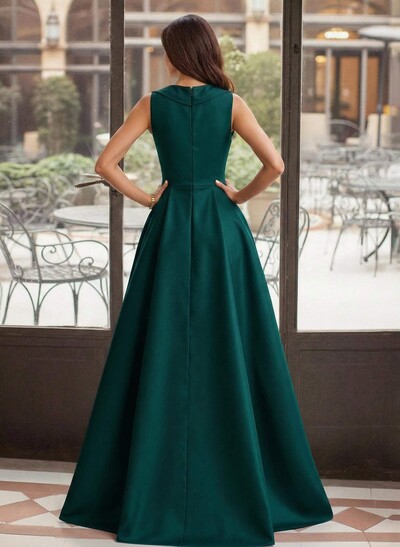 A-Line V-Neck Sleeveless Sweep Train Satin Mother Of The Bride Dresses With High Split