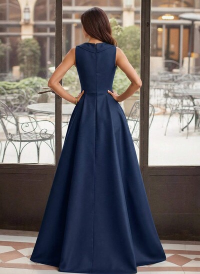 A-Line V-Neck Sleeveless Sweep Train Satin Mother Of The Bride Dresses With High Split