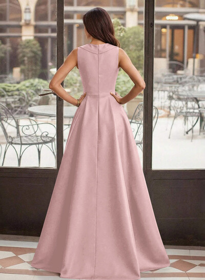 A-Line V-Neck Sleeveless Sweep Train Satin Mother Of The Bride Dresses With High Split