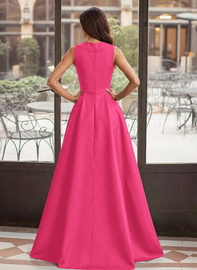 A-Line V-Neck Sleeveless Sweep Train Satin Mother Of The Bride Dresses With High Split