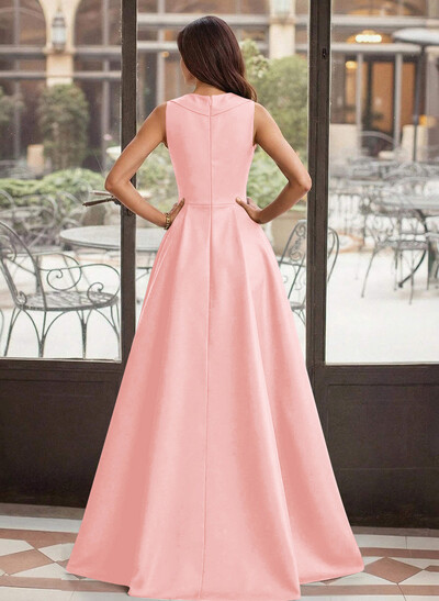 A-Line V-Neck Sleeveless Sweep Train Satin Mother Of The Bride Dresses With High Split