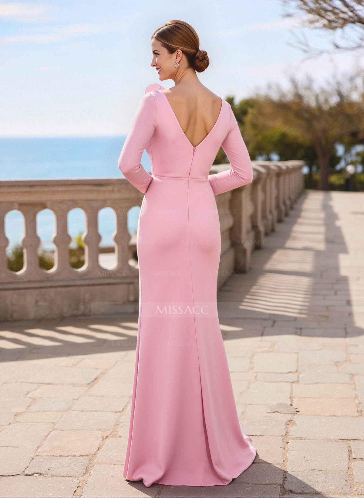 Elegant Flower(s) Scoop Neck Long Sleeves Floor-Length Elastic Satin Mother Of The Bride Dresses
