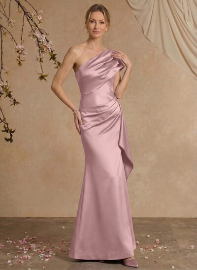 Elegant One-Shoulder Floor-Length Mermaid Satin Mother Of The Bride Dresses
