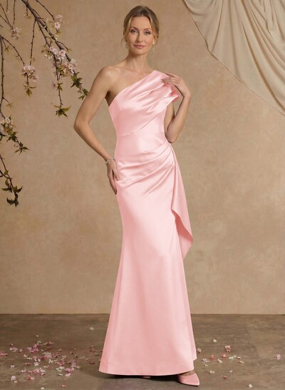 Elegant One-Shoulder Floor-Length Mermaid Satin Mother Of The Bride Dresses
