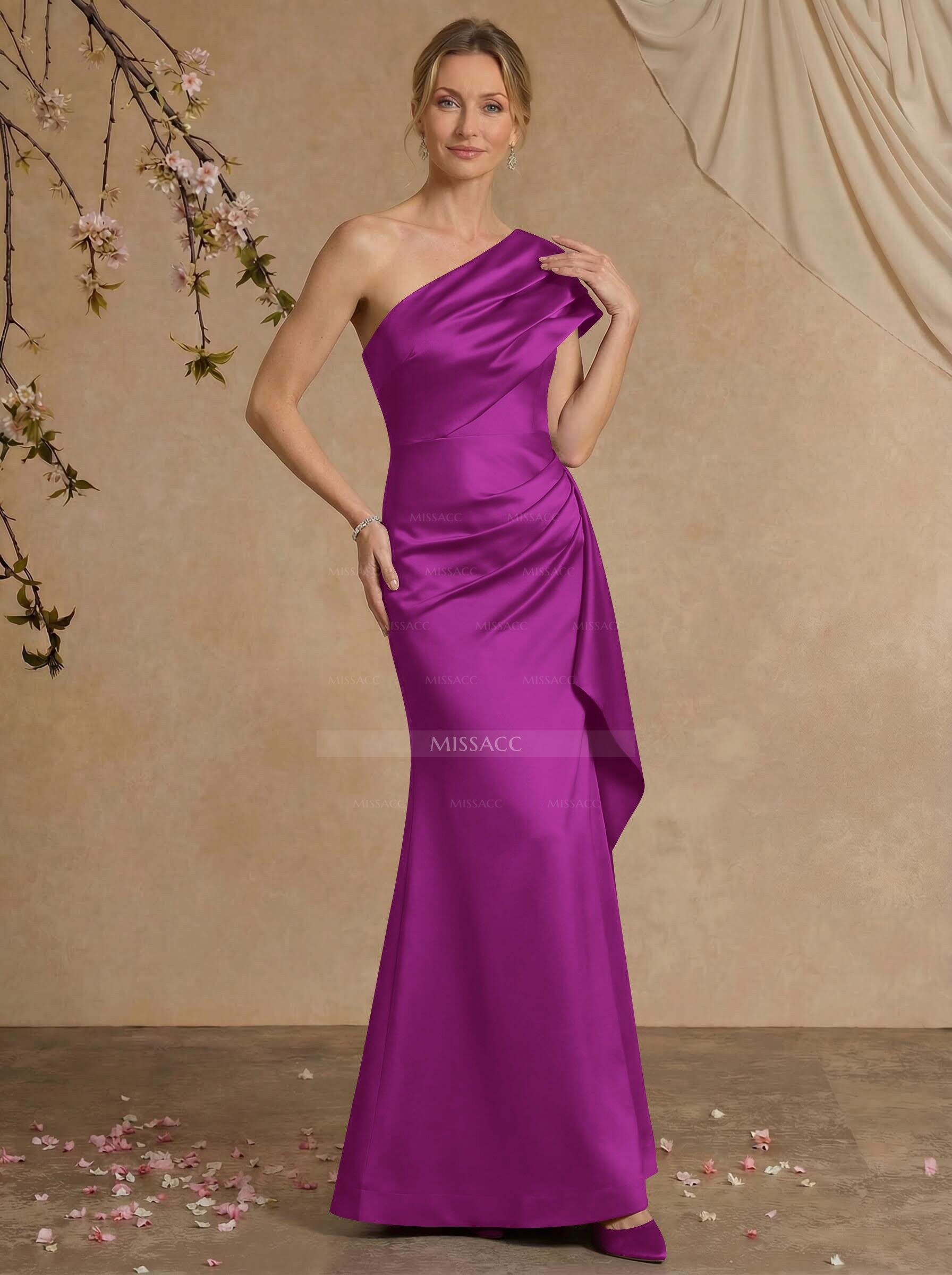 Elegant One-Shoulder Floor-Length Mermaid Satin Mother Of The Bride Dresses