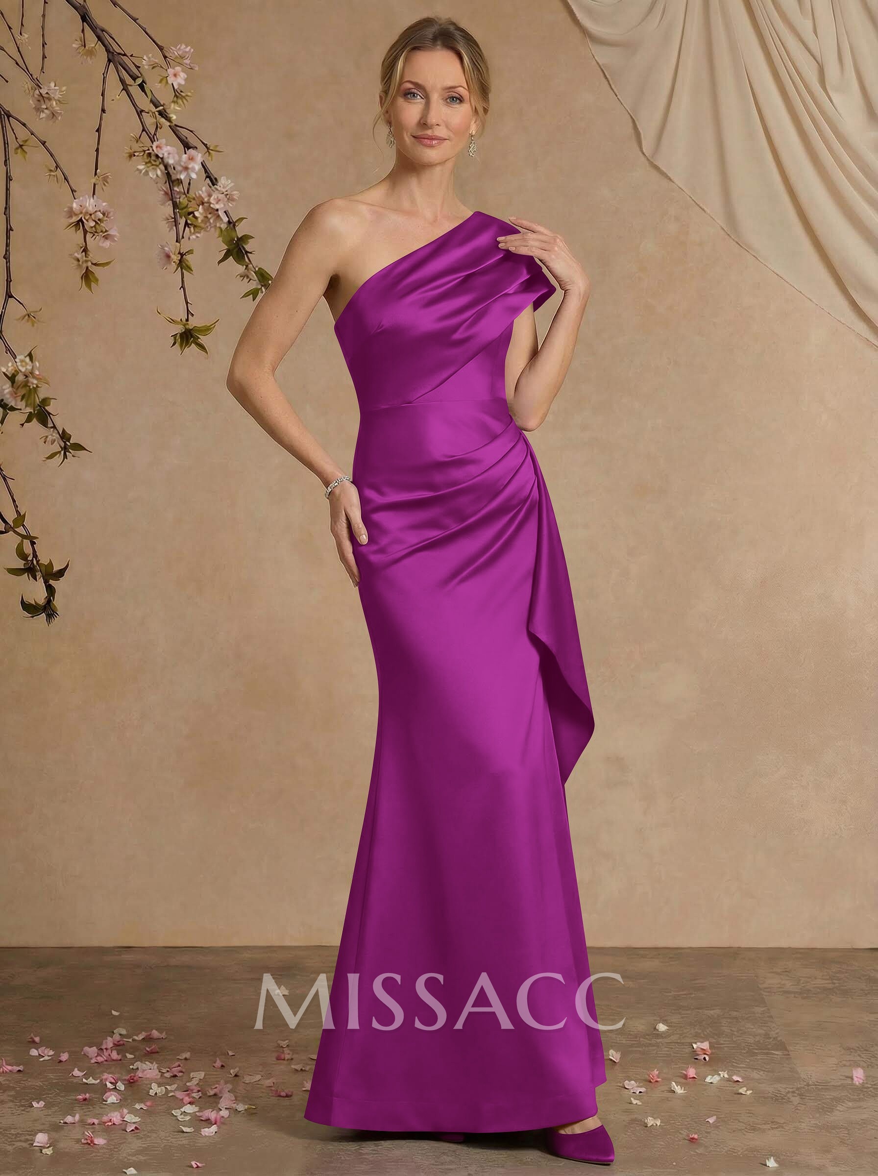 Elegant One-Shoulder Floor-Length Mermaid Satin Mother Of The Bride Dresses