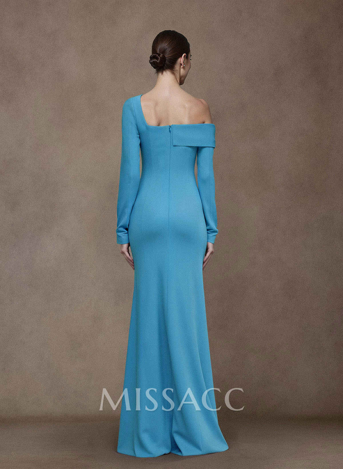 Elegant Asymmetrical Neckline Long Sleeves Floor-Length Elastic Satin Mother Of The Bride Dresses