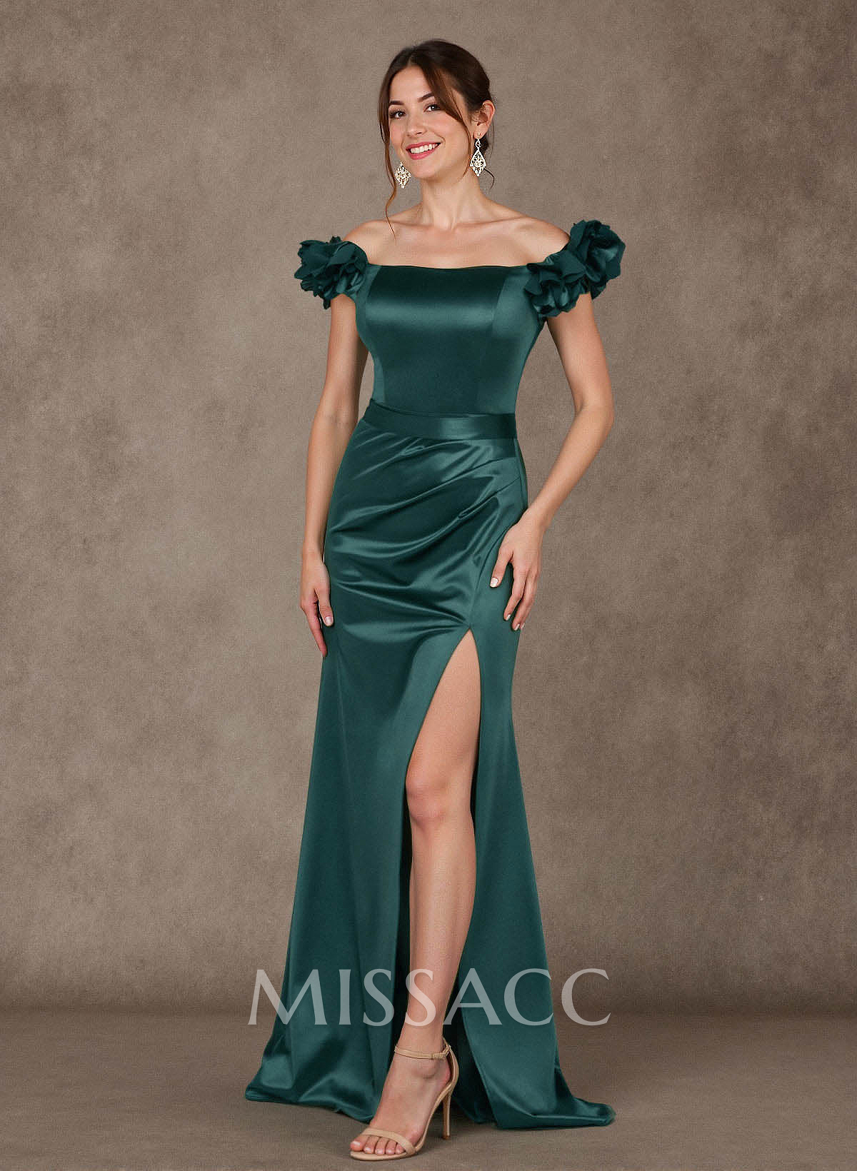 Ruffle Off-The-Shoulder High Split Mermaid Floor-Length Charmeuse Mother Of The Bride Dresses
