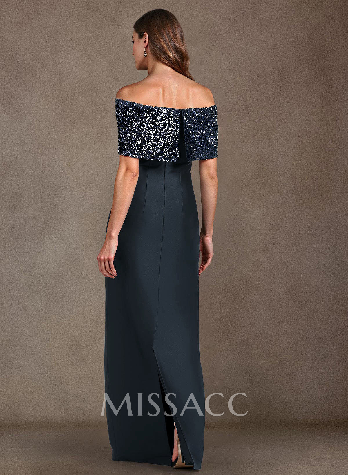 Elegant Sequined Off-The-Shoulder Back Slit Floor-Length Satin Mother Of The Bride Dresses Elegant Sequined Off-The-Shoulder Back Slit Floor-Length Satin Mother Of The Bride Dresses