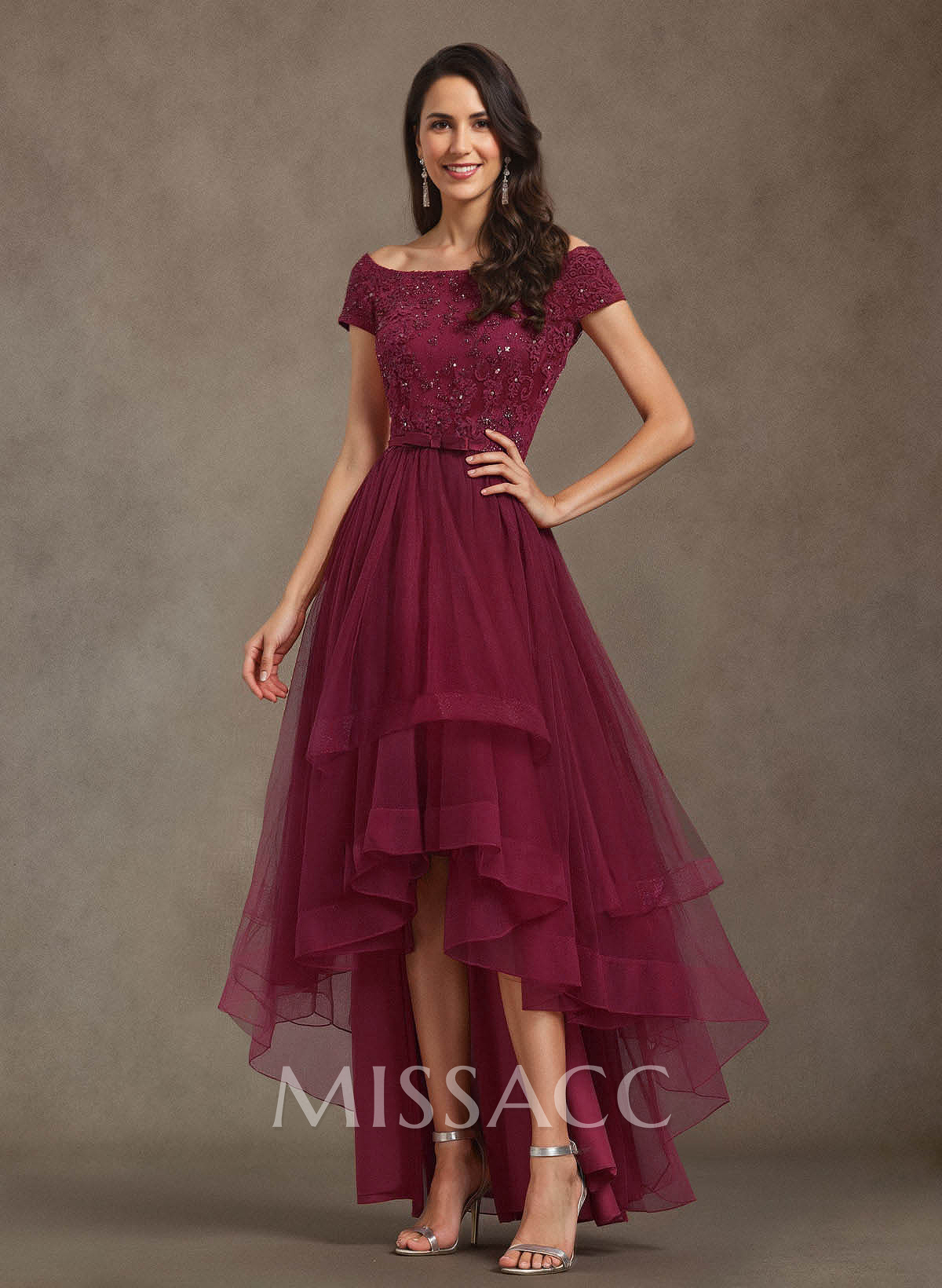 Elegant Off-The-Shoulder Tulle A-Line Asymmetrical Length Silk Like Satin Mother Of The Bride Dresses