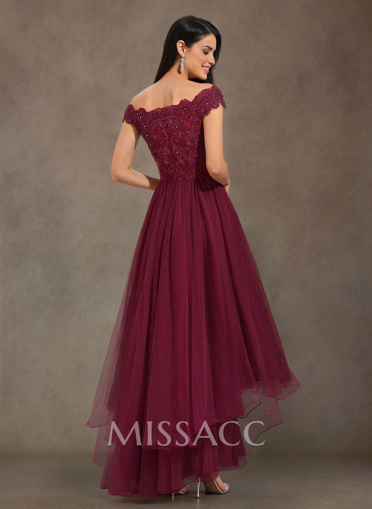 Elegant Off-The-Shoulder Tulle A-Line Asymmetrical Length Silk Like Satin Mother Of The Bride Dresses