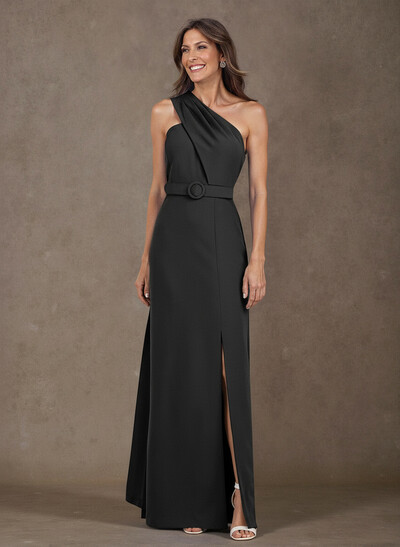 Elegant Pleated One-Shoulder Split Front Floor-Length Elastic Satin Mother Of The Bride Dresses