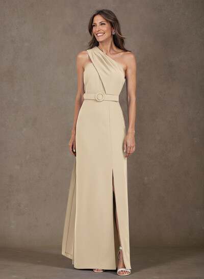 Elegant Pleated One-Shoulder Split Front Floor-Length Elastic Satin Mother Of The Bride Dresses