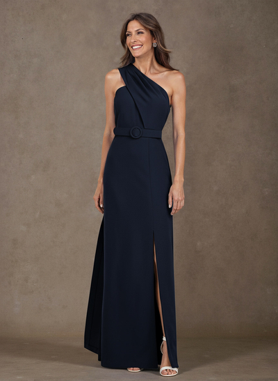 Elegant Pleated One-Shoulder Split Front Floor-Length Elastic Satin Mother Of The Bride Dresses