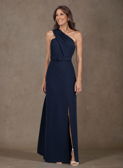 Elegant Pleated One-Shoulder Split Front Floor-Length Elastic Satin Mother Of The Bride Dresses