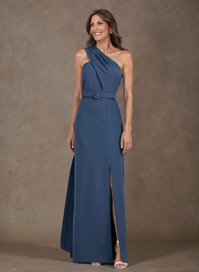 Elegant Pleated One-Shoulder Split Front Floor-Length Elastic Satin Mother Of The Bride Dresses