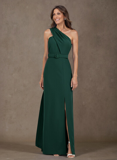 Elegant Pleated One-Shoulder Split Front Floor-Length Elastic Satin Mother Of The Bride Dresses