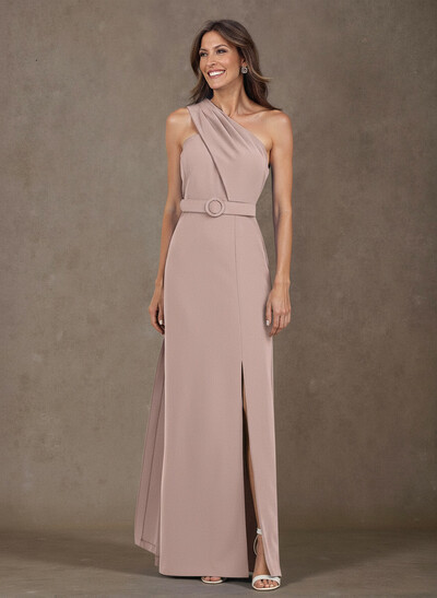 Elegant Pleated One-Shoulder Split Front Floor-Length Elastic Satin Mother Of The Bride Dresses
