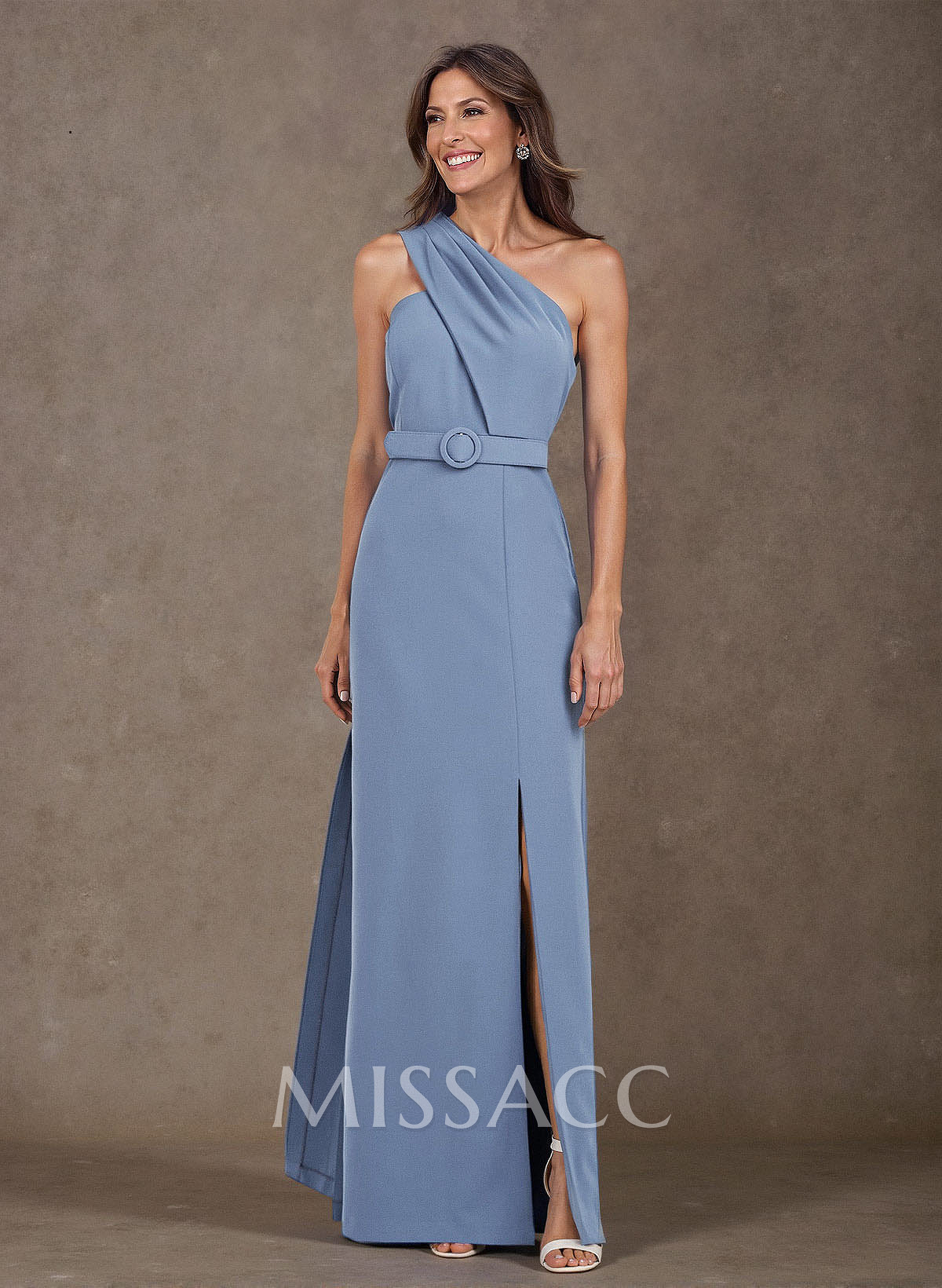 Elegant Pleated One-Shoulder Split Front Floor-Length Elastic Satin Mother Of The Bride Dresses