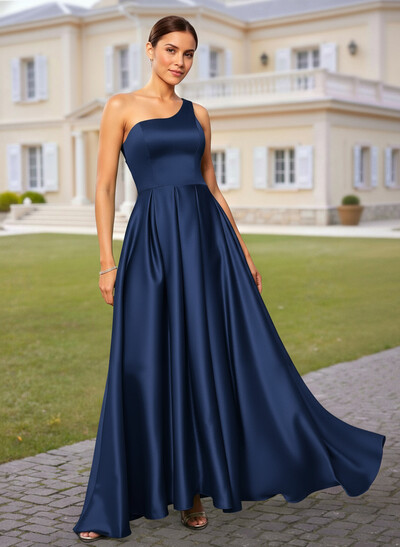 Elegant One-Shoulder A-Line Floor-Length Satin Mother Of The Bride Dresses