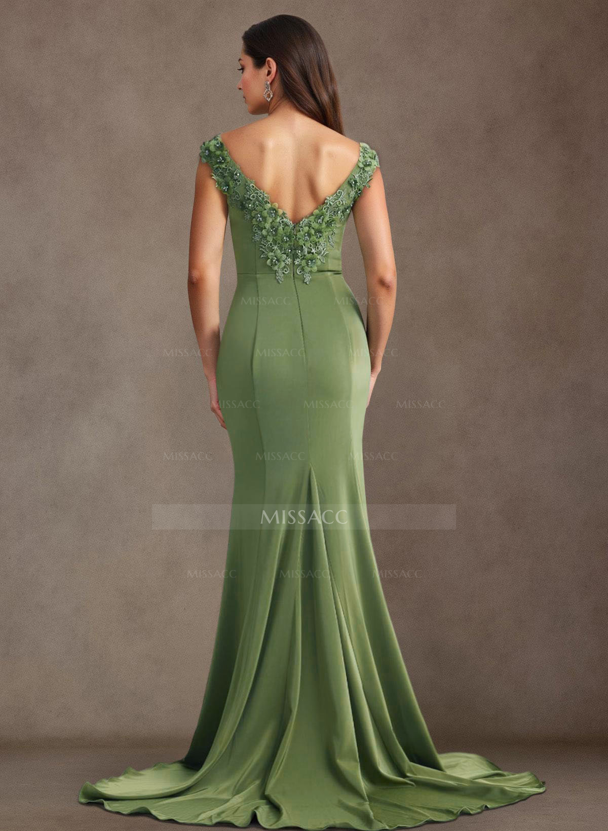 Lace Flower(s) Off-The-Shoulder Mermaid Sweep Train Stretch Chiffon Mother Of The Bride Dresses
