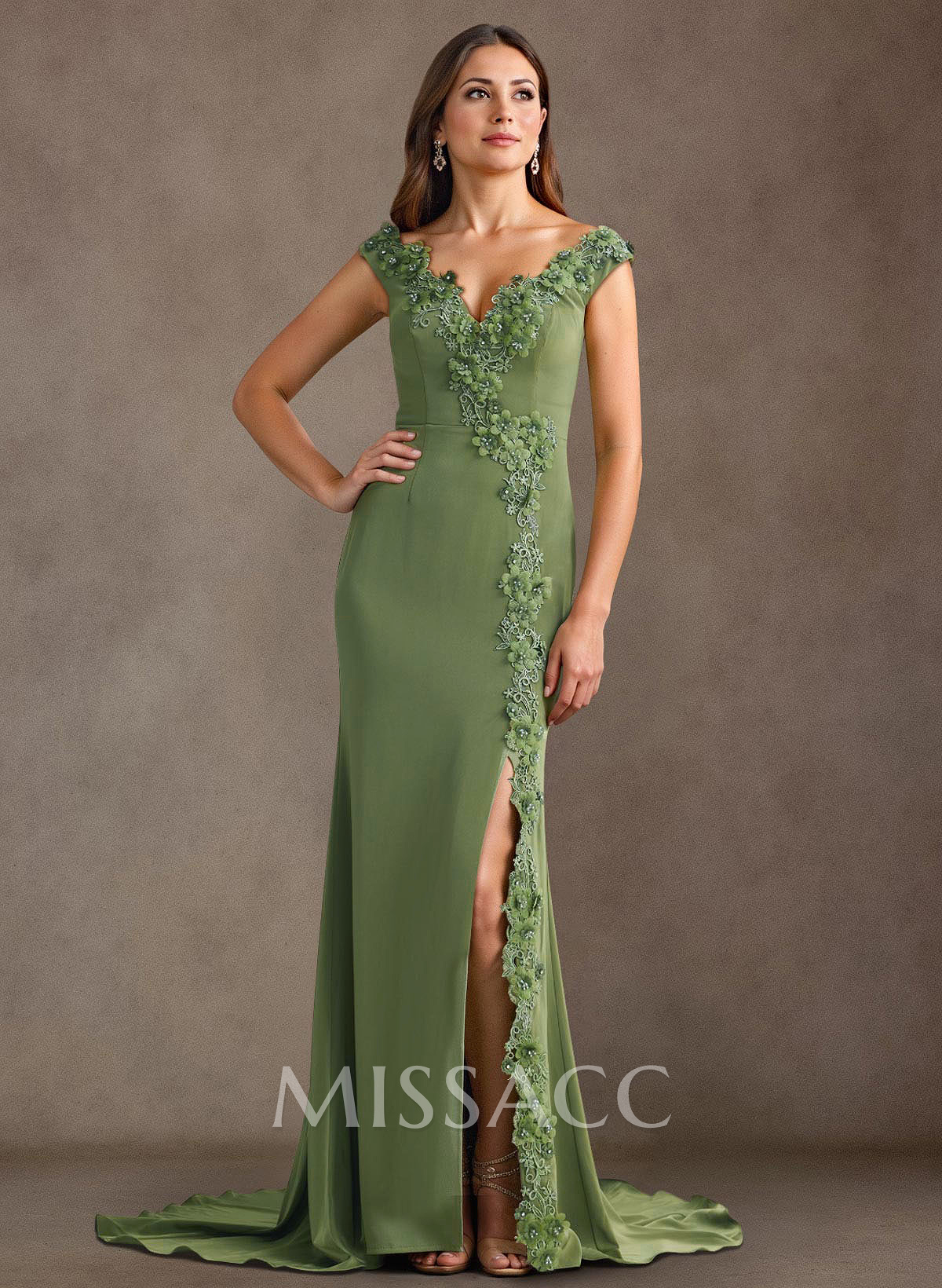 Lace Flower(s) Off-The-Shoulder Mermaid Sweep Train Stretch Chiffon Mother Of The Bride Dresses