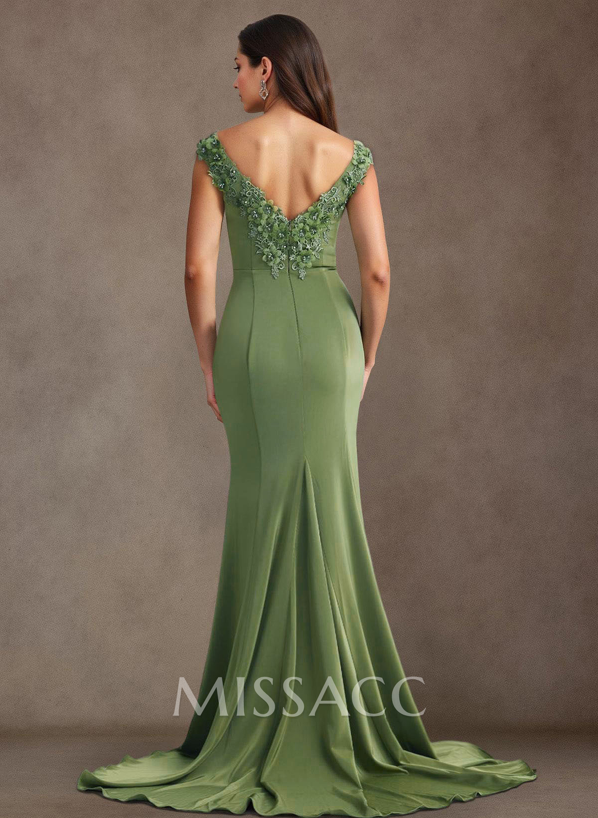Lace Flower(s) Off-The-Shoulder Mermaid Sweep Train Stretch Chiffon Mother Of The Bride Dresses